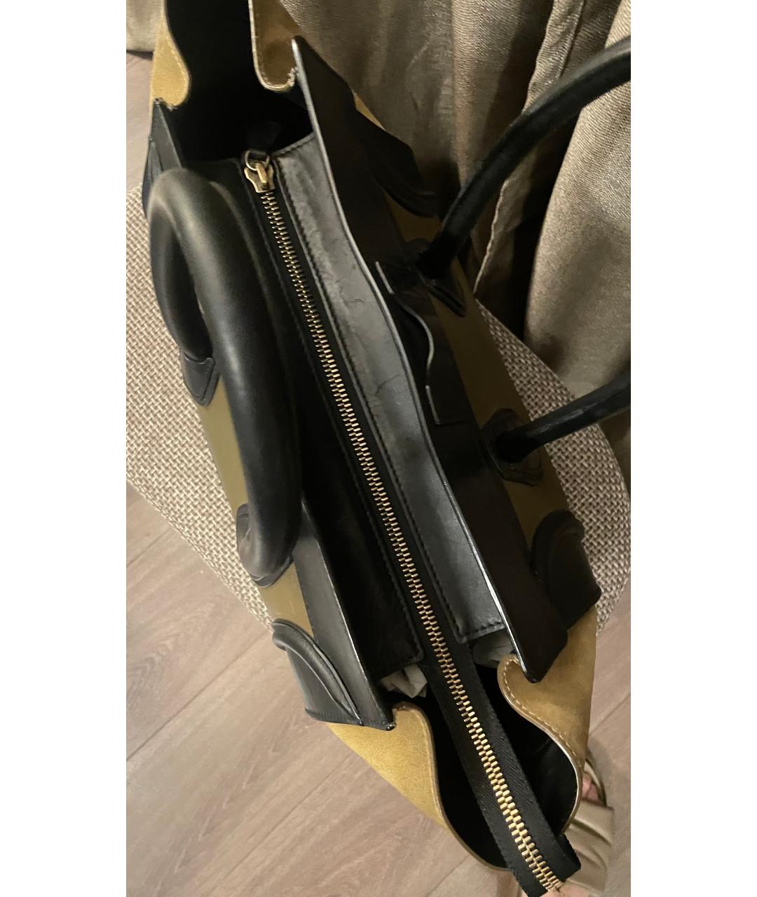 CELINE Хаки кожаная сумка с короткими ручками, фото 4