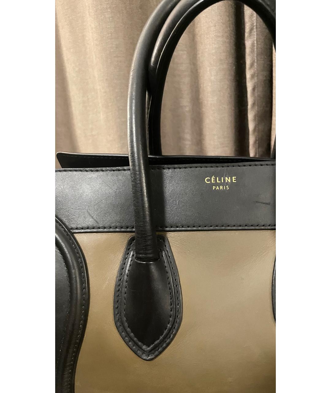 CELINE Хаки кожаная сумка с короткими ручками, фото 7