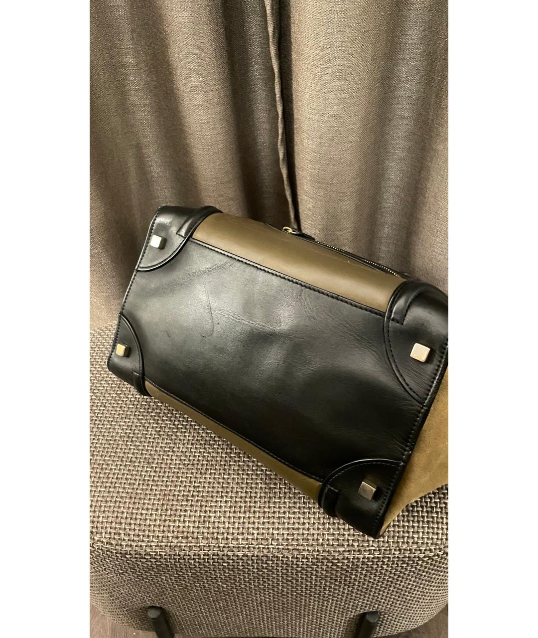 CELINE Хаки кожаная сумка с короткими ручками, фото 6