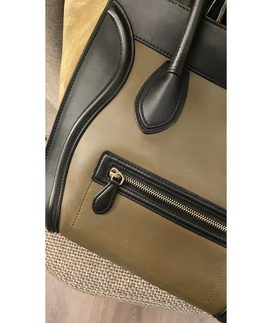 CELINE Хаки кожаная сумка с короткими ручками, фото 5