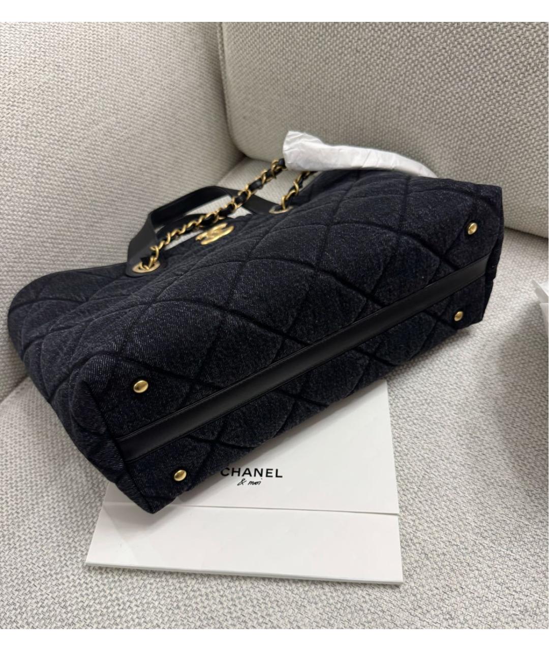 CHANEL Серая тканевая сумка тоут, фото 3