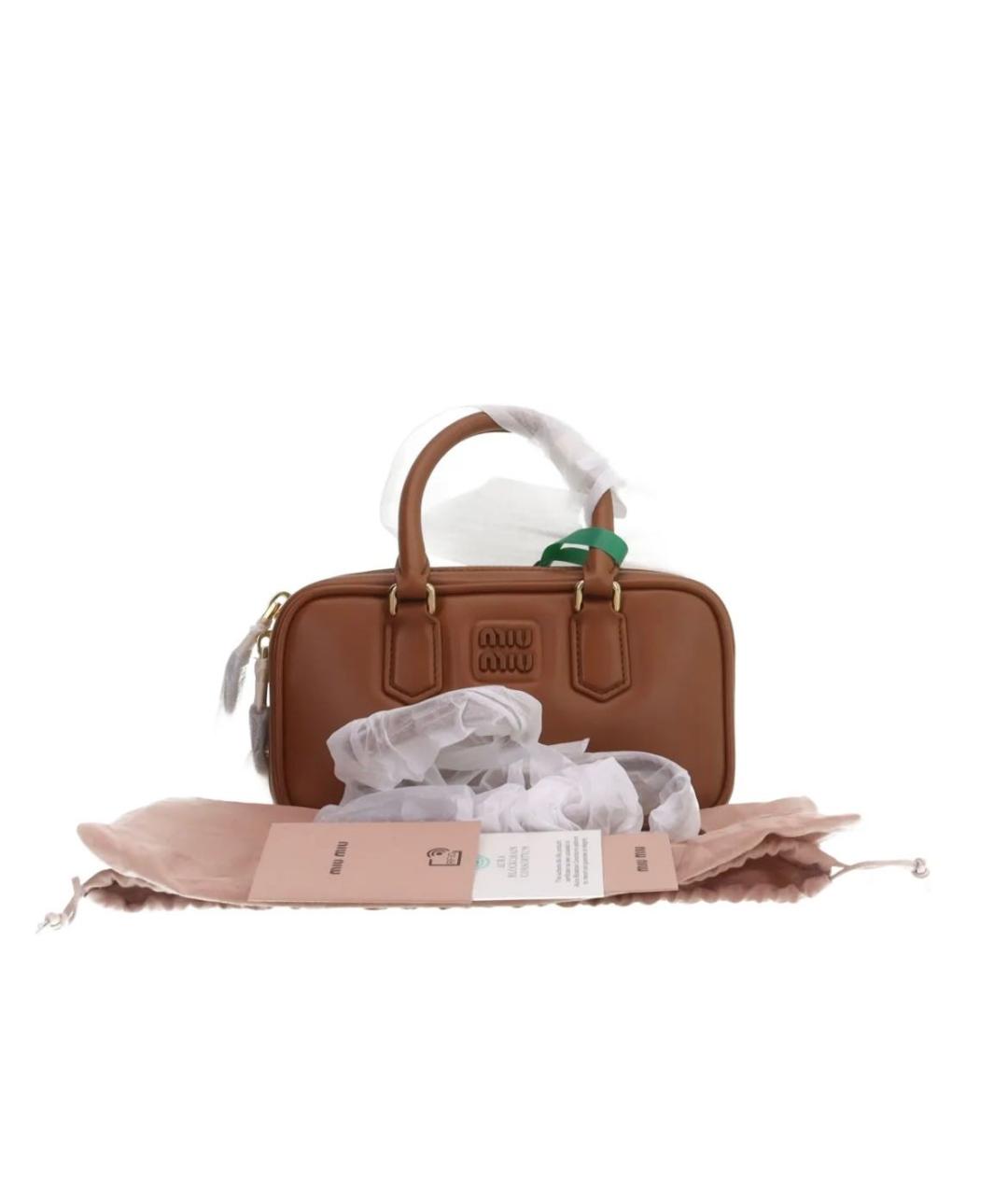 MIU MIU Коричневая кожаная сумка с короткими ручками, фото 4