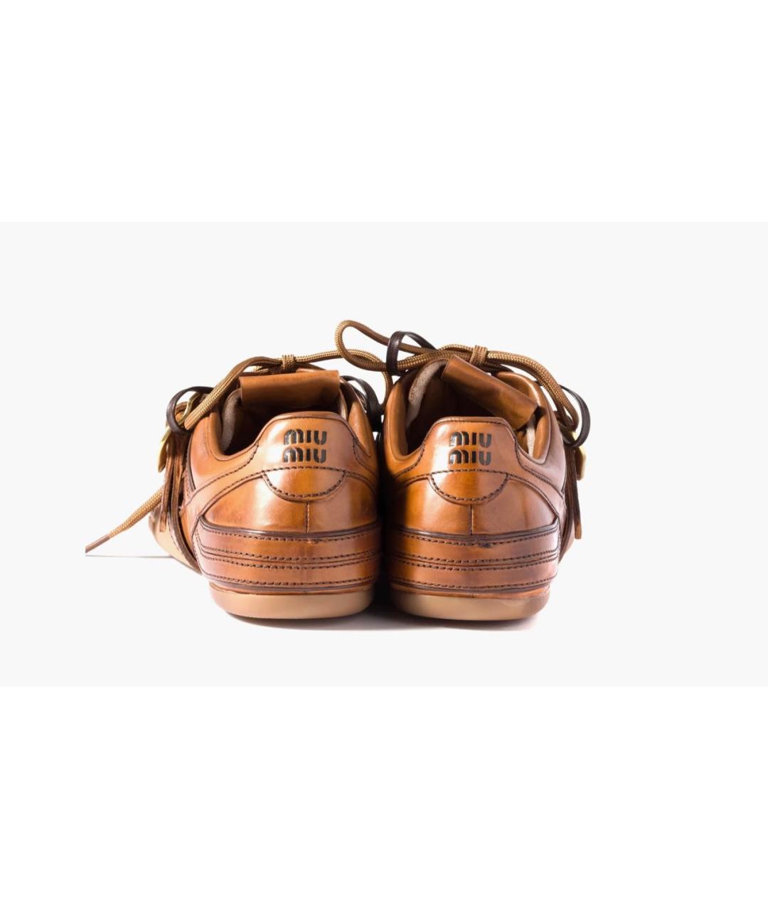 MIU MIU Коричневые кожаные кроссовки, фото 4