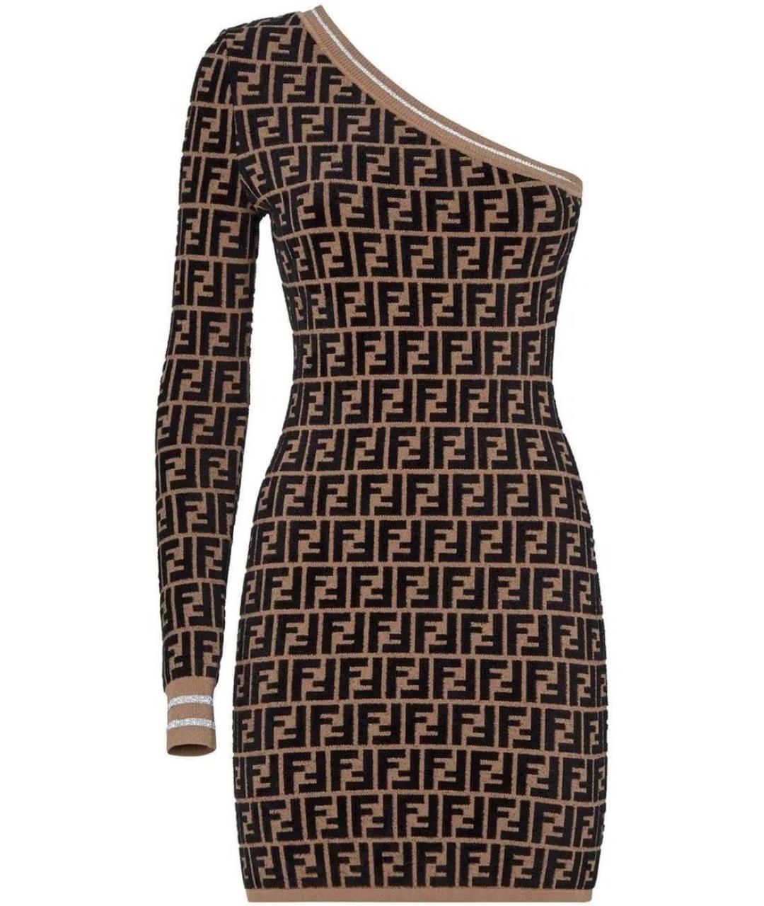 FENDI Коричневое вискозное повседневное платье, фото 3