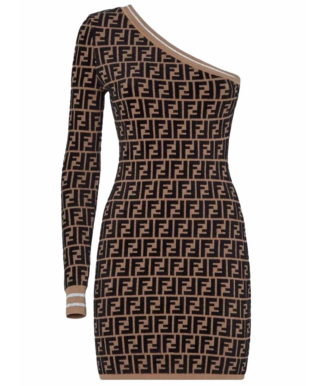 FENDI Коричневое вискозное повседневное платье, фото 1