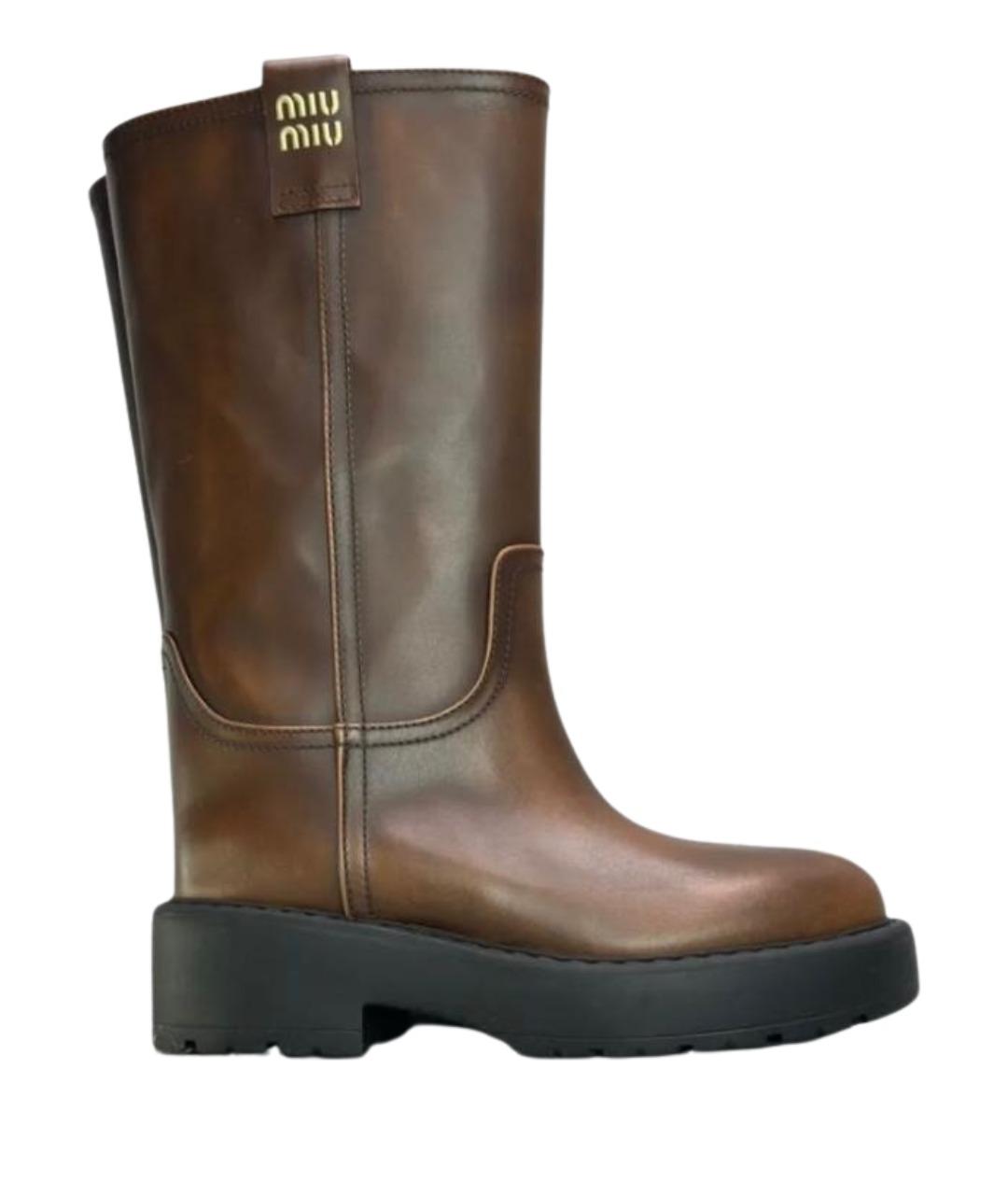 MIU MIU Коричневые кожаные сапоги, фото 1