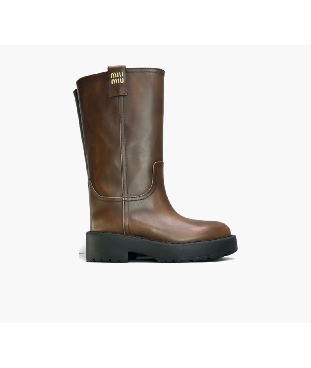 MIU MIU Коричневые кожаные сапоги, фото 6