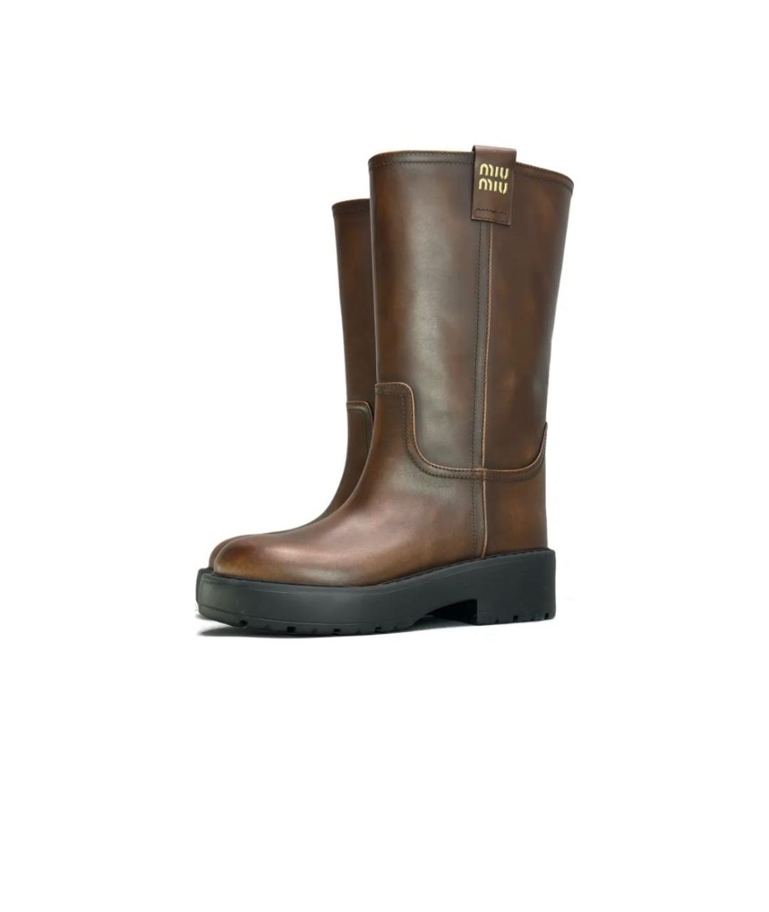 MIU MIU Коричневые кожаные сапоги, фото 2