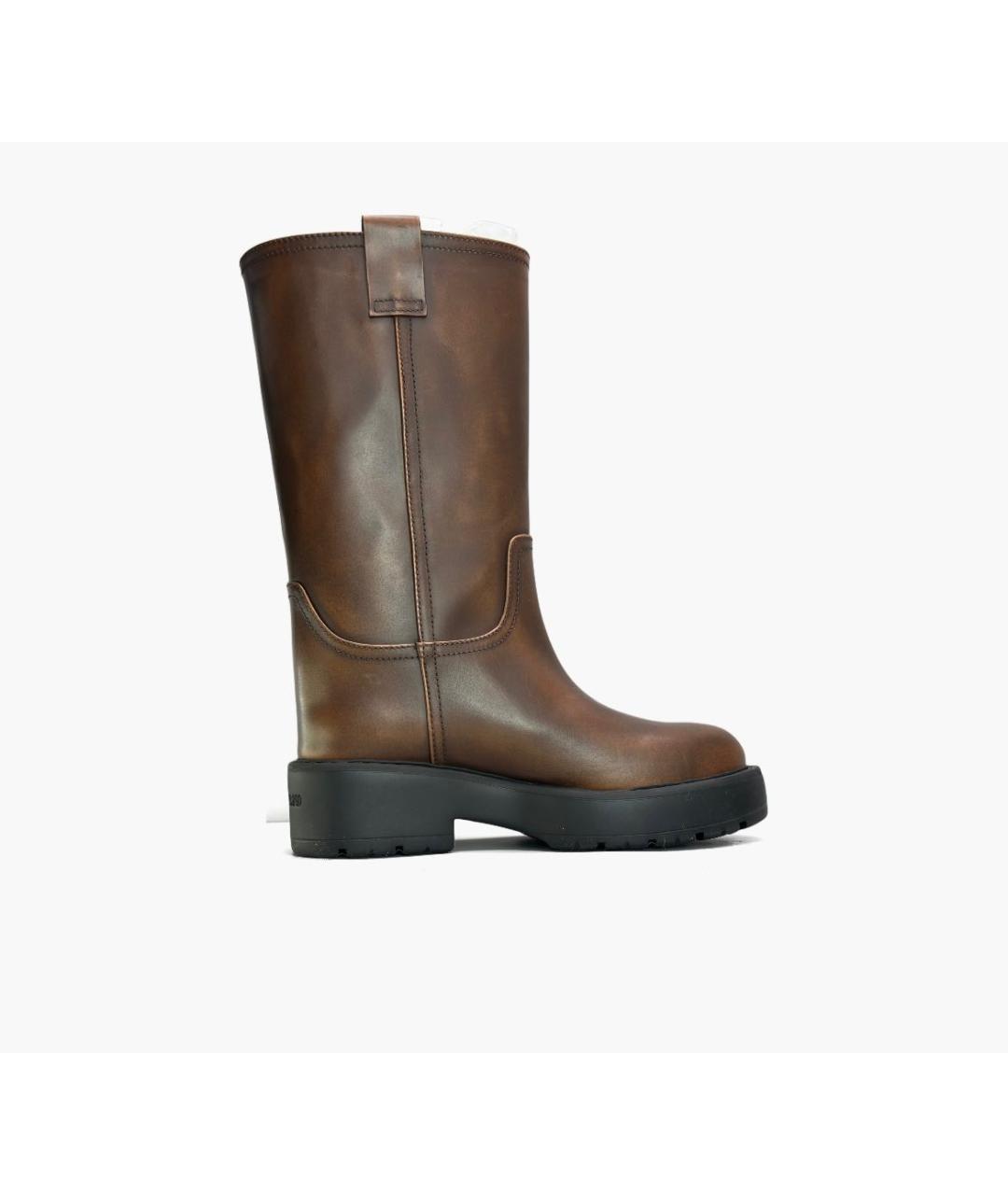 MIU MIU Коричневые кожаные сапоги, фото 3