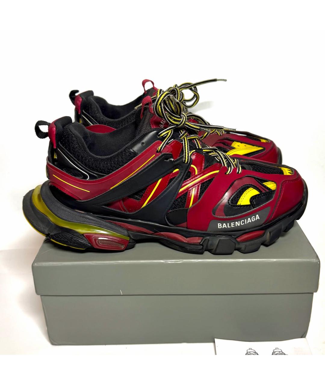 BALENCIAGA Бордовые кожаные низкие кроссовки / кеды, фото 9