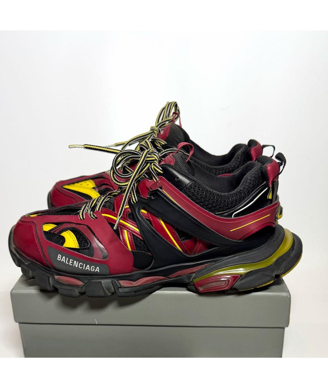 BALENCIAGA Бордовые кожаные низкие кроссовки / кеды, фото 5