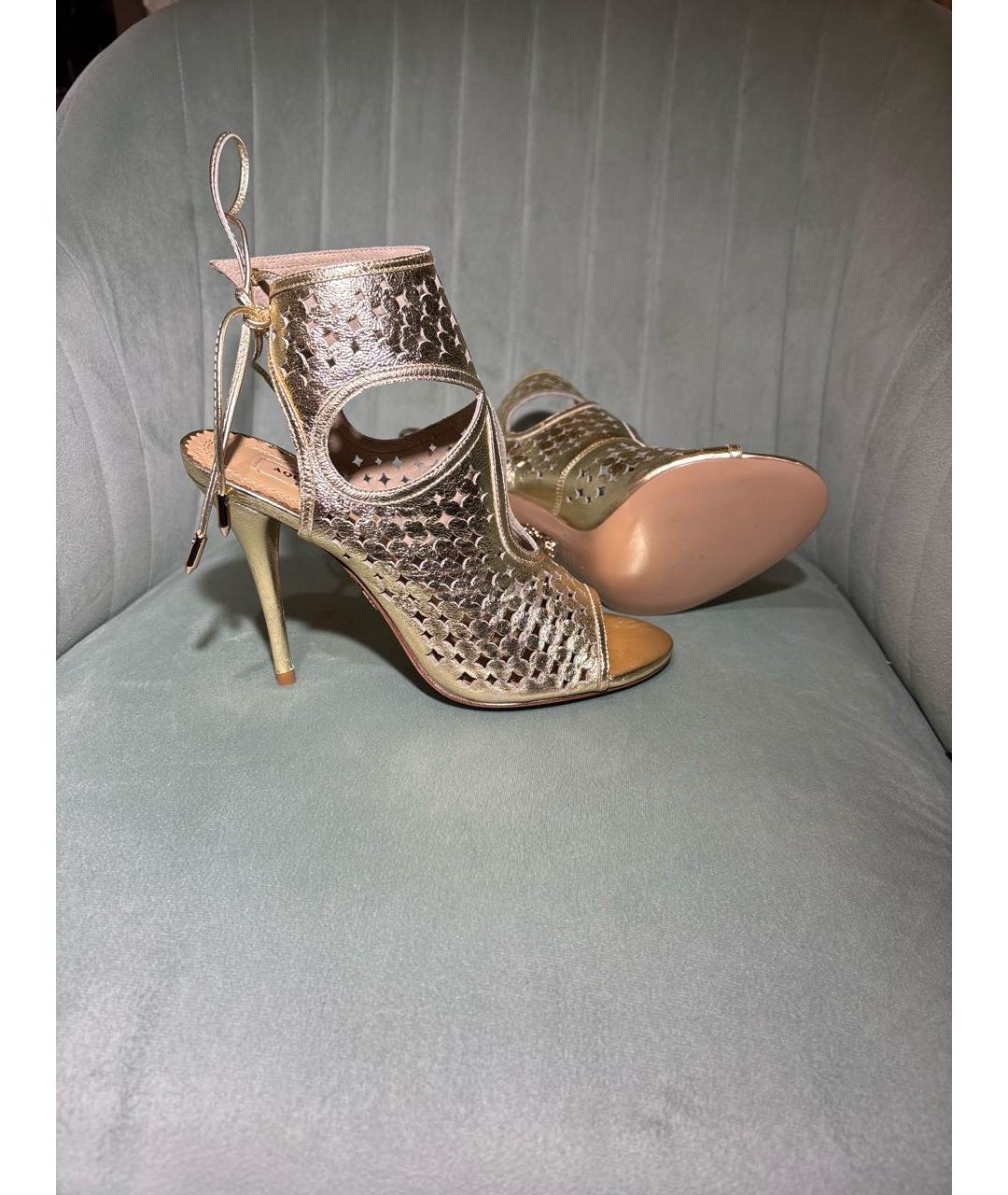 AQUAZZURA Золотые кожаные босоножки, фото 4