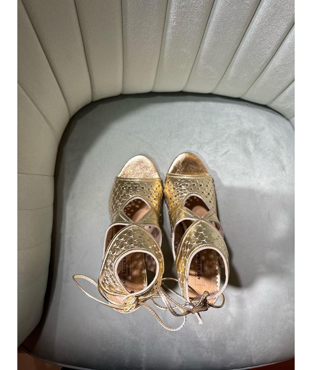 AQUAZZURA Золотые кожаные босоножки, фото 3