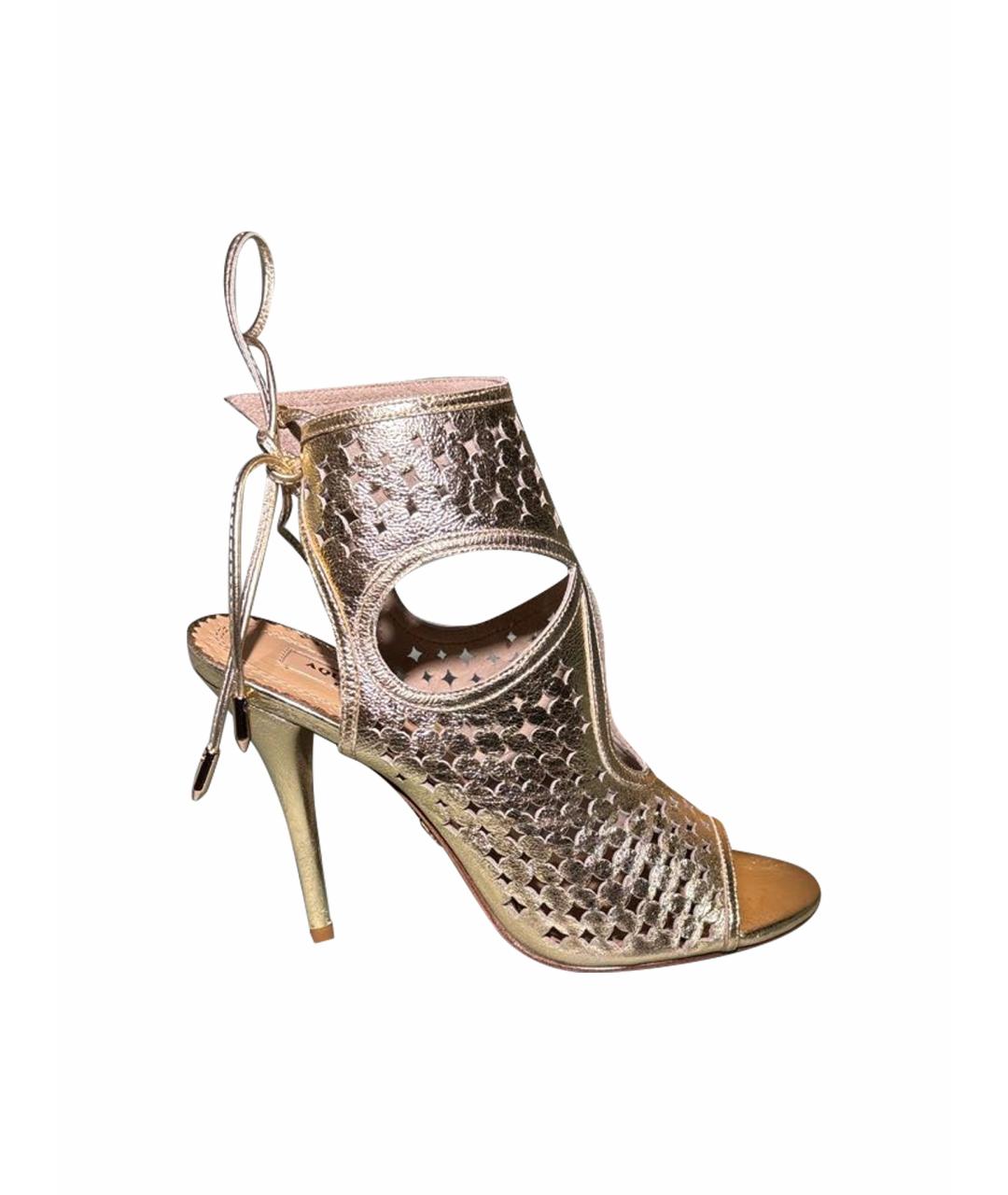 AQUAZZURA Золотые кожаные босоножки, фото 1