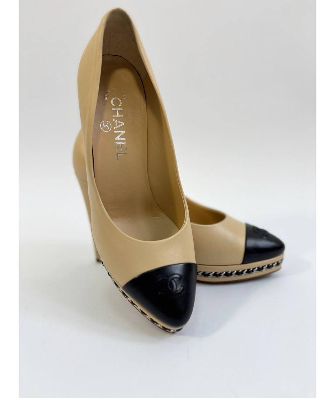 CHANEL Бежевые кожаные туфли, фото 3
