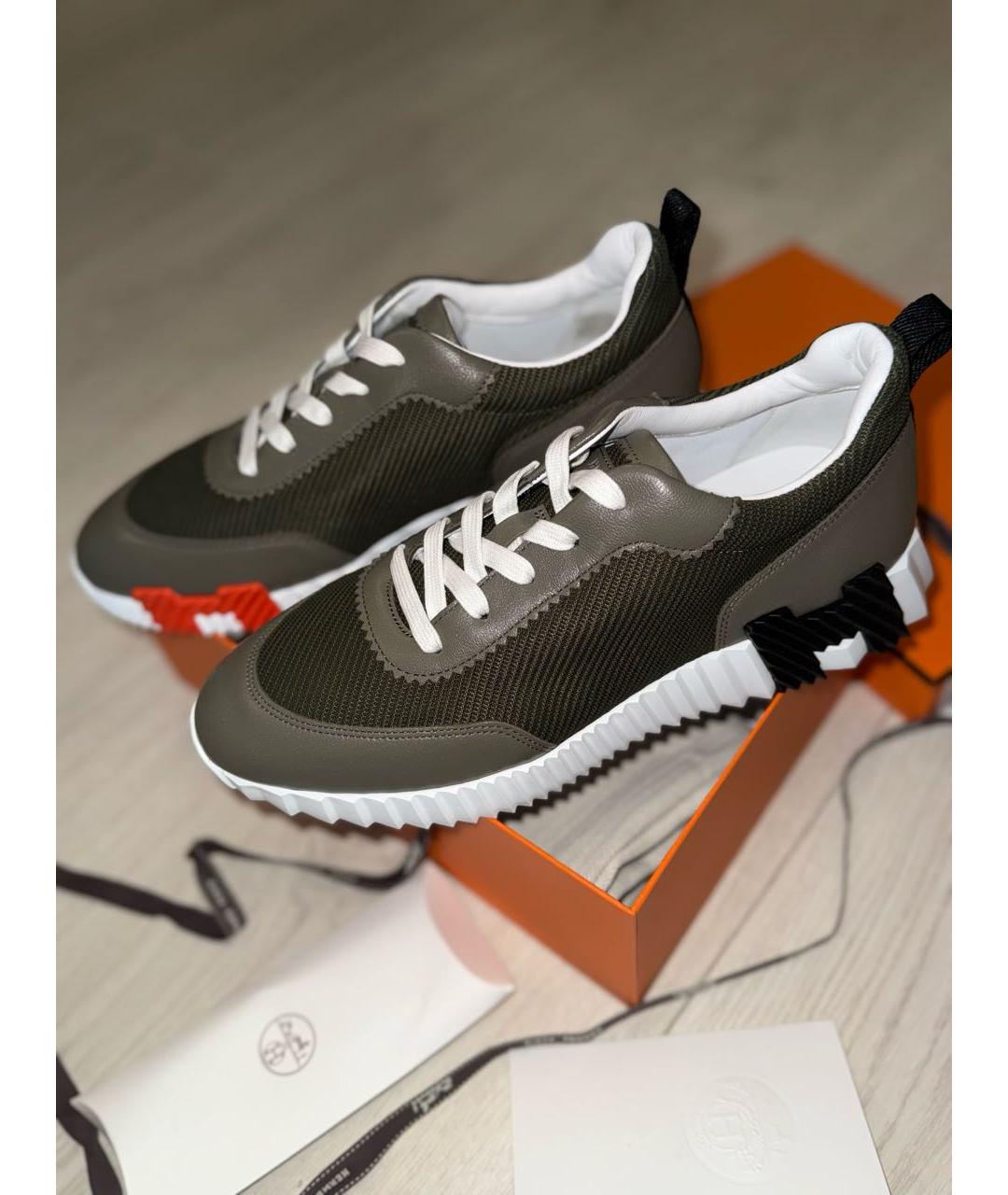 HERMES Хаки кожаные низкие кроссовки / кеды, фото 4