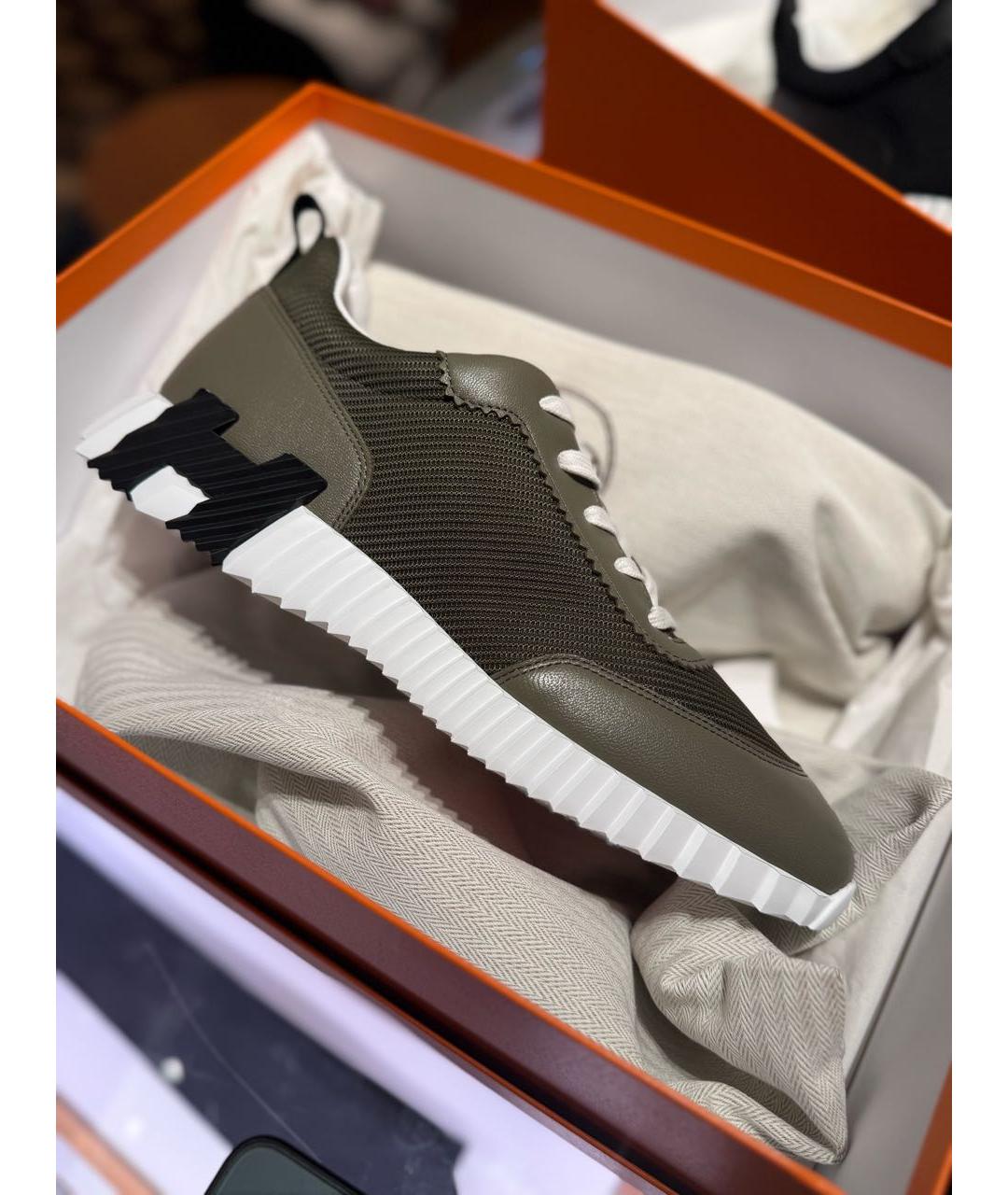 HERMES Хаки кожаные низкие кроссовки / кеды, фото 5