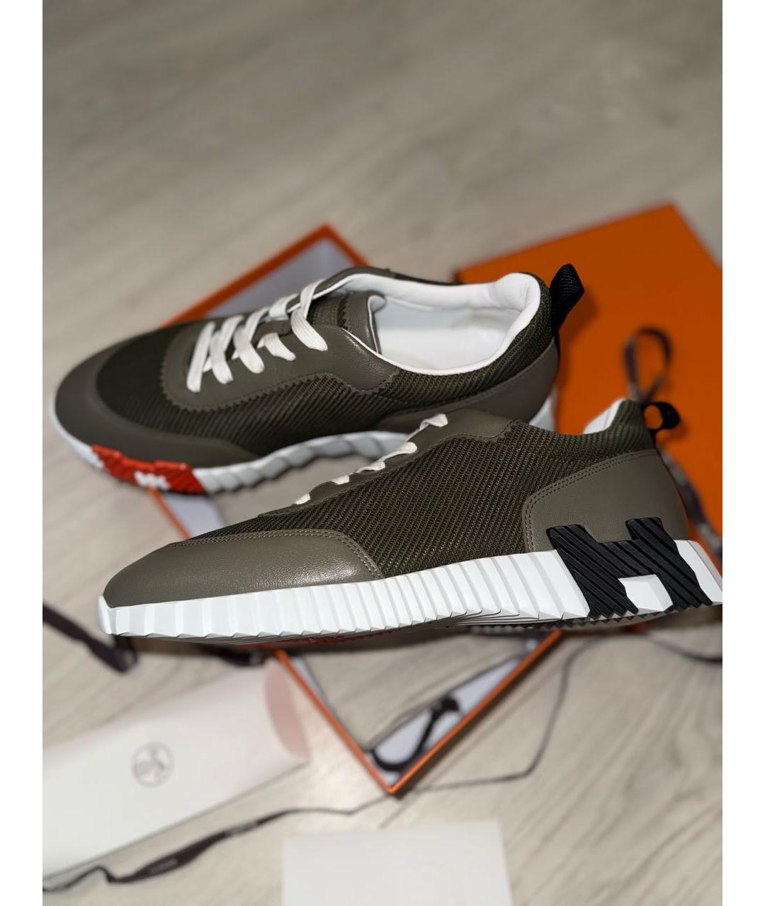 HERMES Хаки кожаные низкие кроссовки / кеды, фото 3