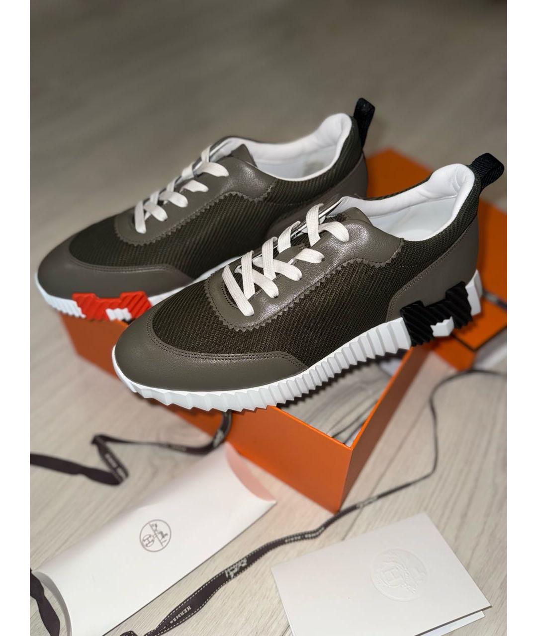 HERMES Хаки кожаные низкие кроссовки / кеды, фото 2