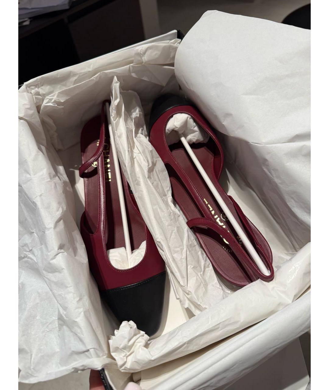 CHANEL Бордовые кожаные лодочки на низком каблуке, фото 4