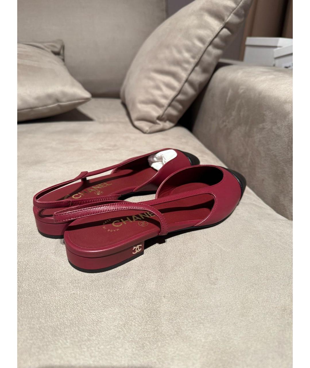 CHANEL Бордовые кожаные лодочки на низком каблуке, фото 8