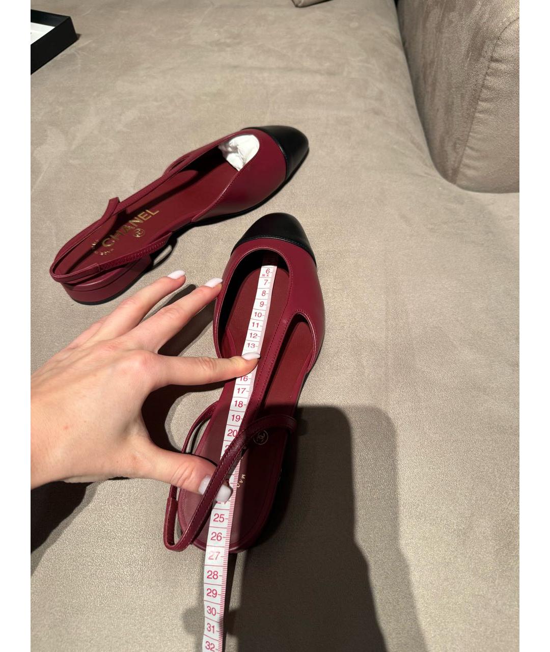 CHANEL Бордовые кожаные лодочки на низком каблуке, фото 5