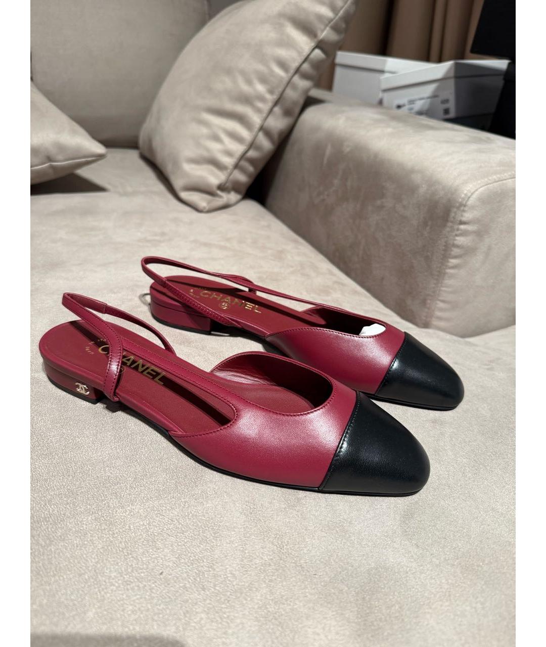 CHANEL Бордовые кожаные лодочки на низком каблуке, фото 9