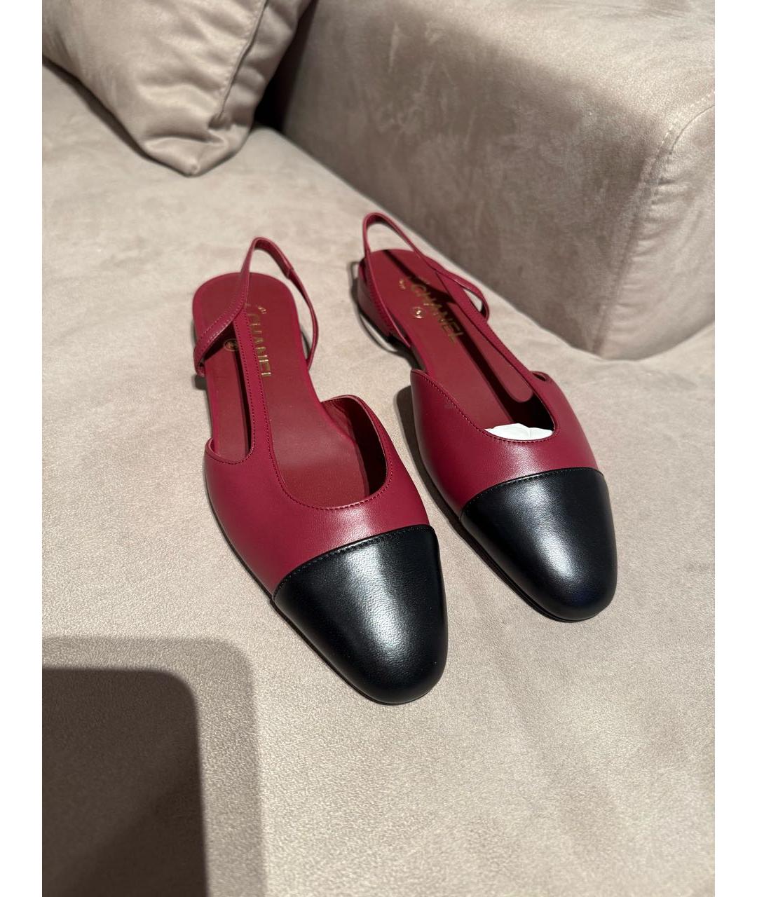 CHANEL Бордовые кожаные лодочки на низком каблуке, фото 2