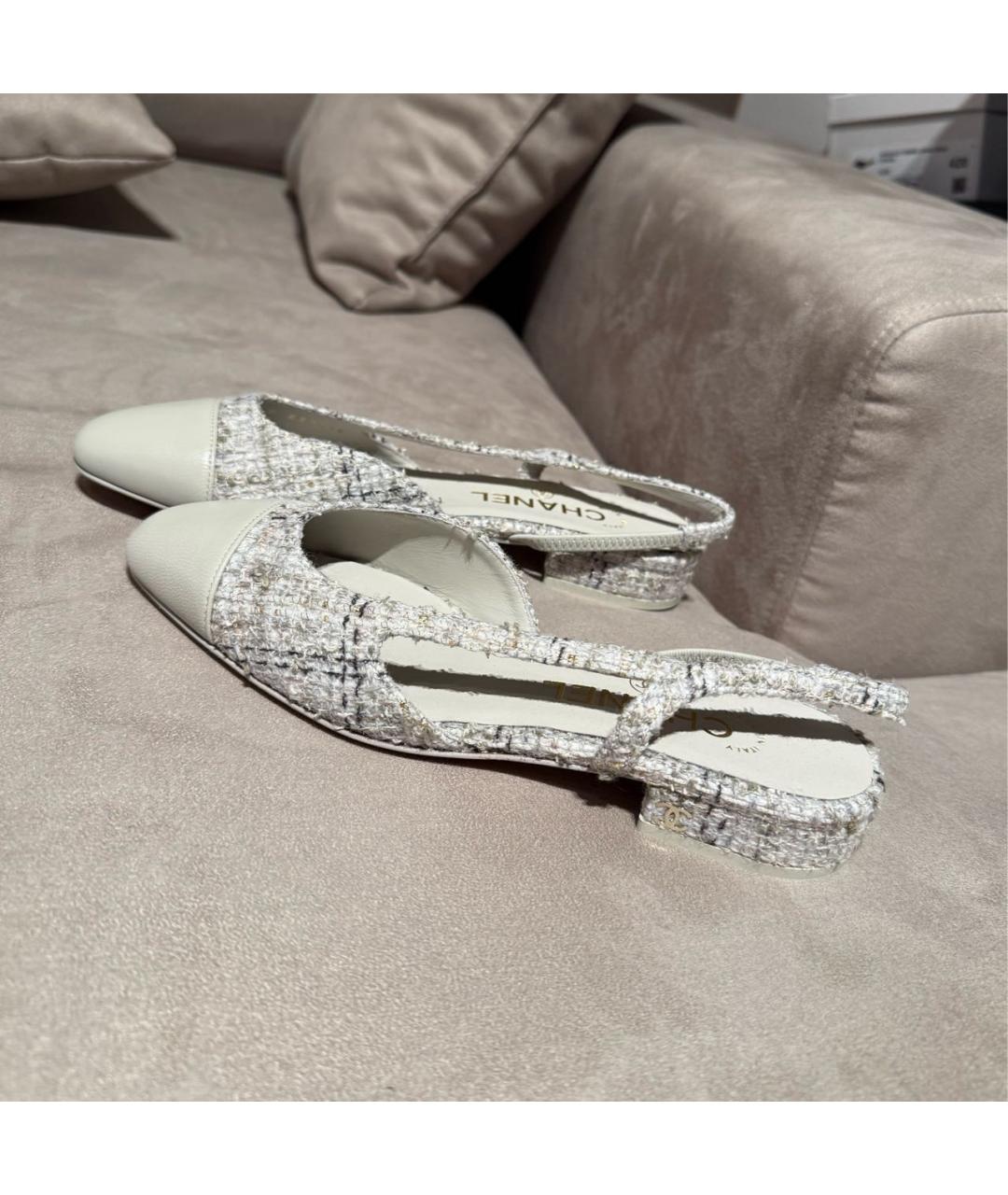 CHANEL Серые кожаные лодочки на низком каблуке, фото 7