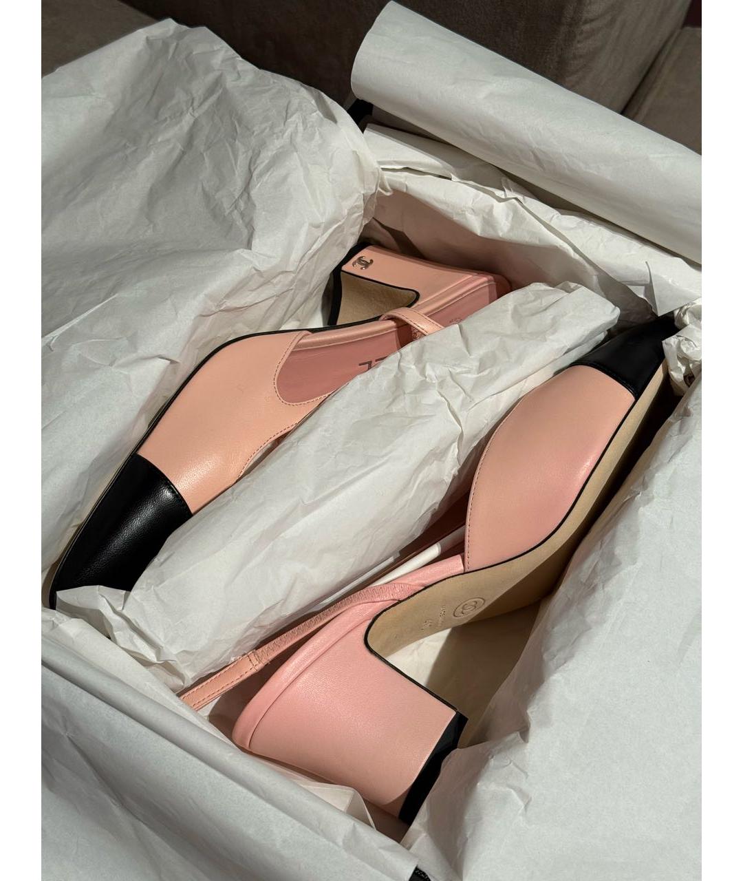 CHANEL Розовые кожаные лодочки на низком каблуке, фото 3