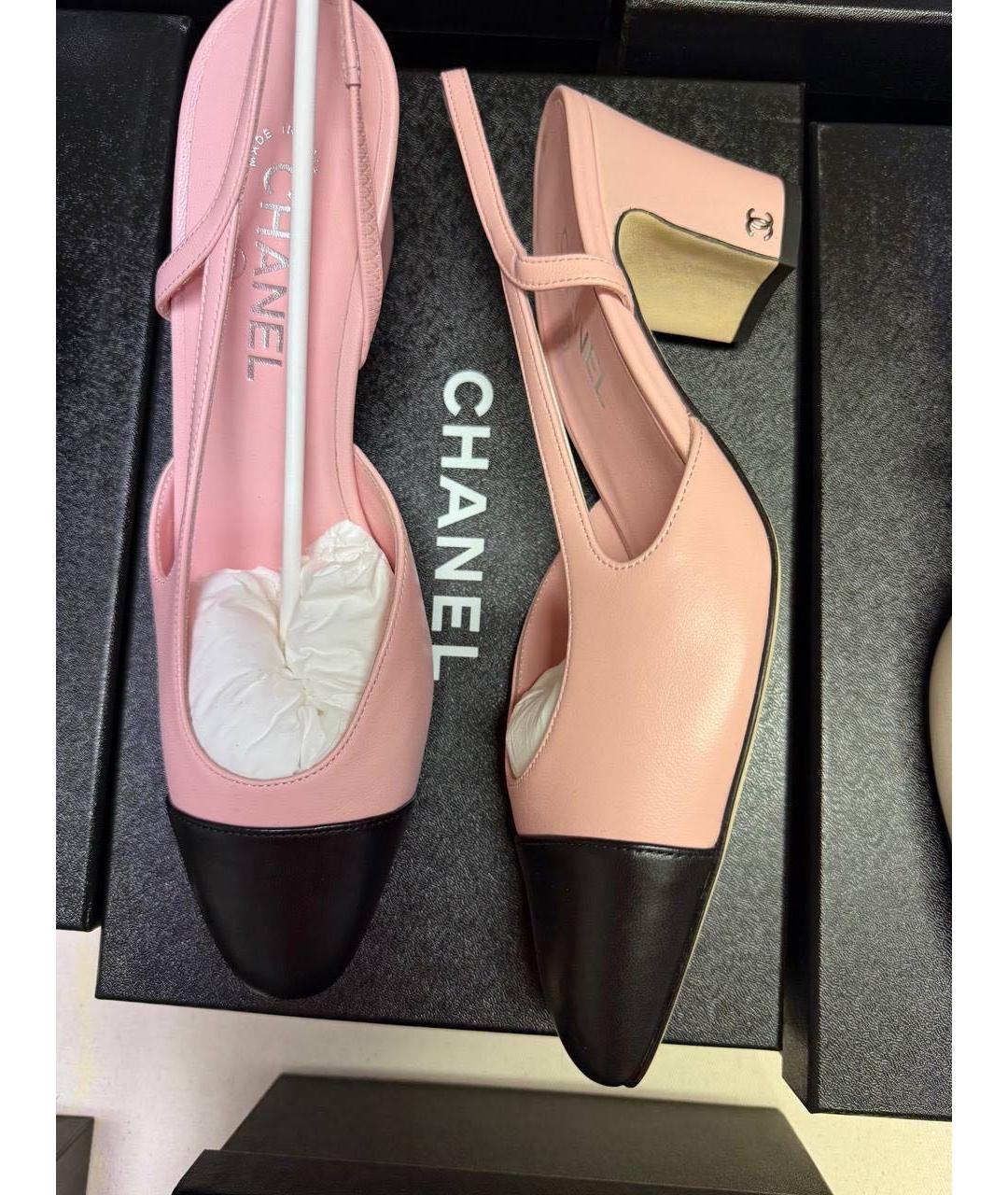 CHANEL Розовые кожаные лодочки на низком каблуке, фото 9