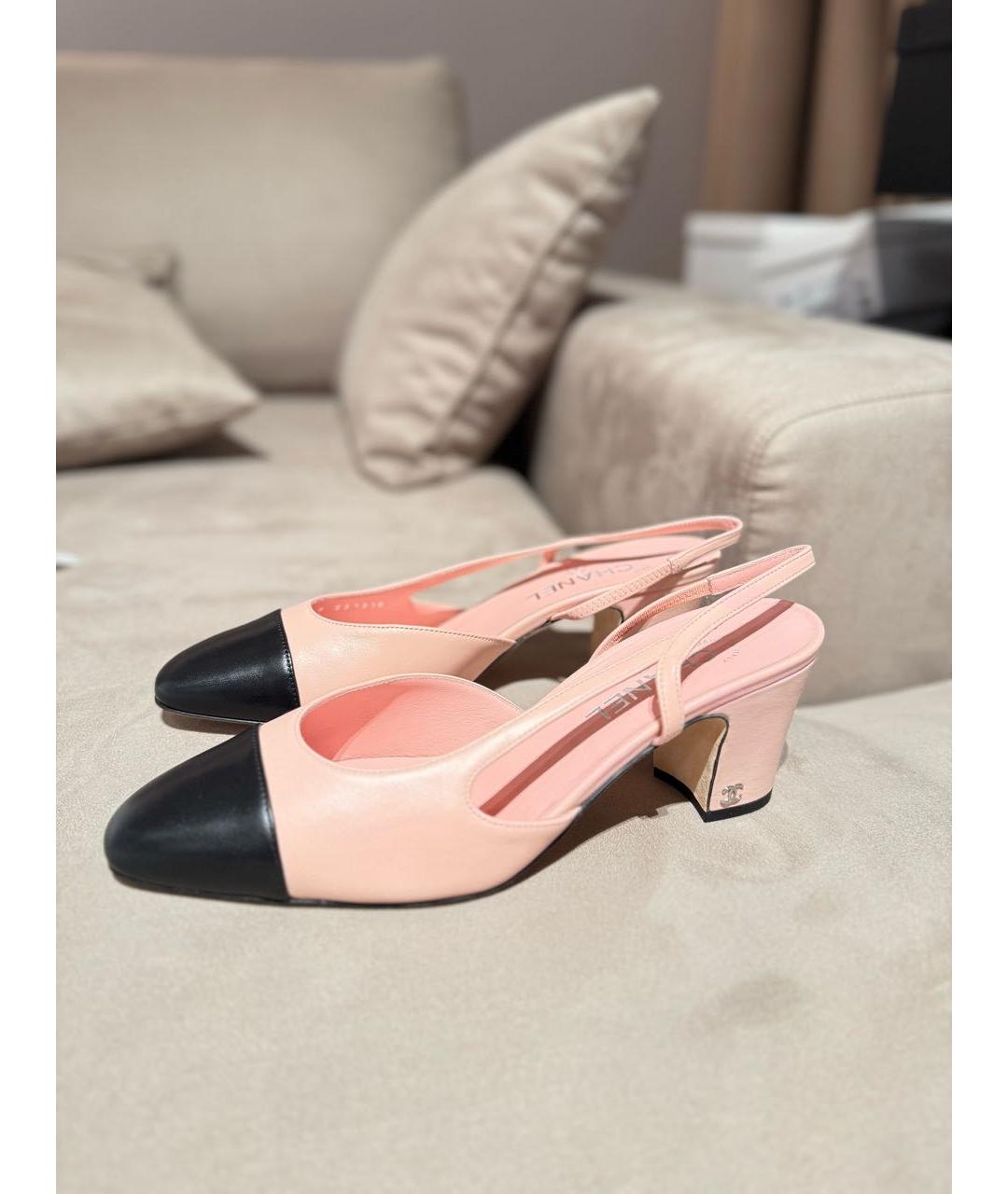 CHANEL Розовые кожаные лодочки на низком каблуке, фото 5