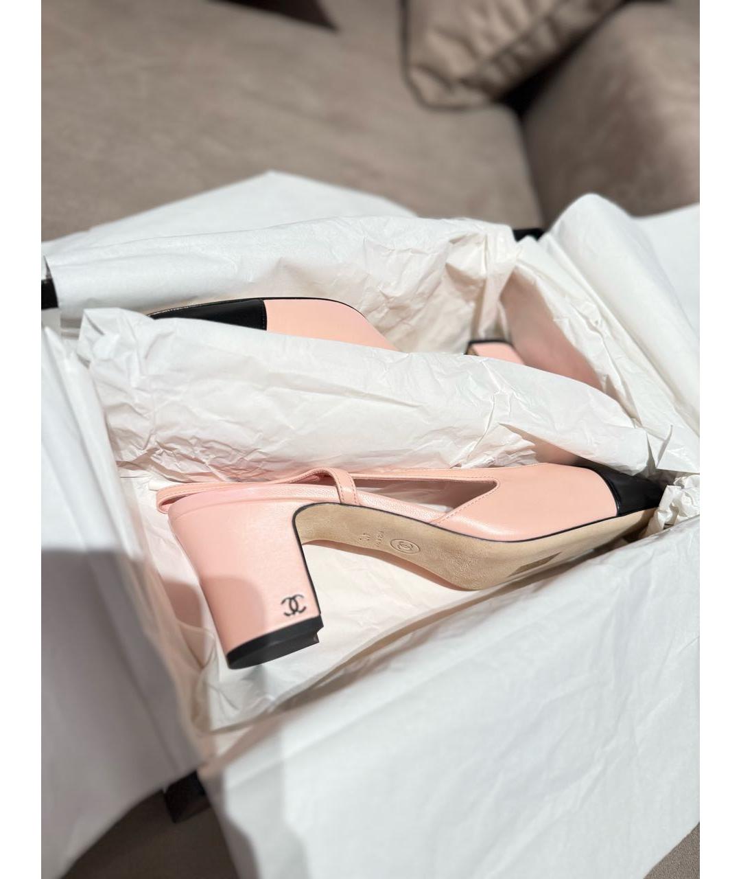 CHANEL Розовые кожаные лодочки на низком каблуке, фото 2