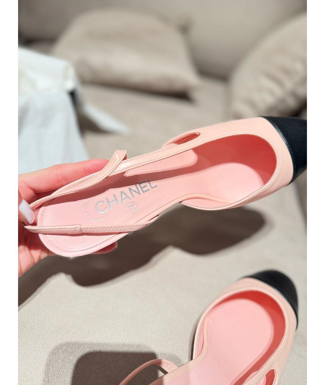 CHANEL Розовые кожаные лодочки на низком каблуке, фото 7