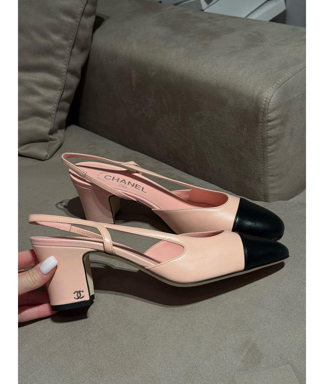 CHANEL Розовые кожаные лодочки на низком каблуке, фото 2