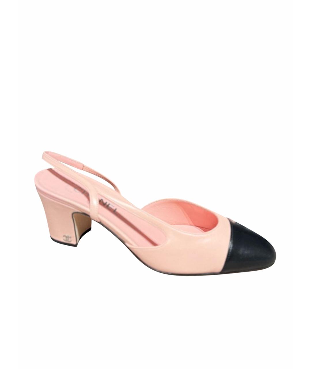 CHANEL Розовые кожаные лодочки на низком каблуке, фото 1