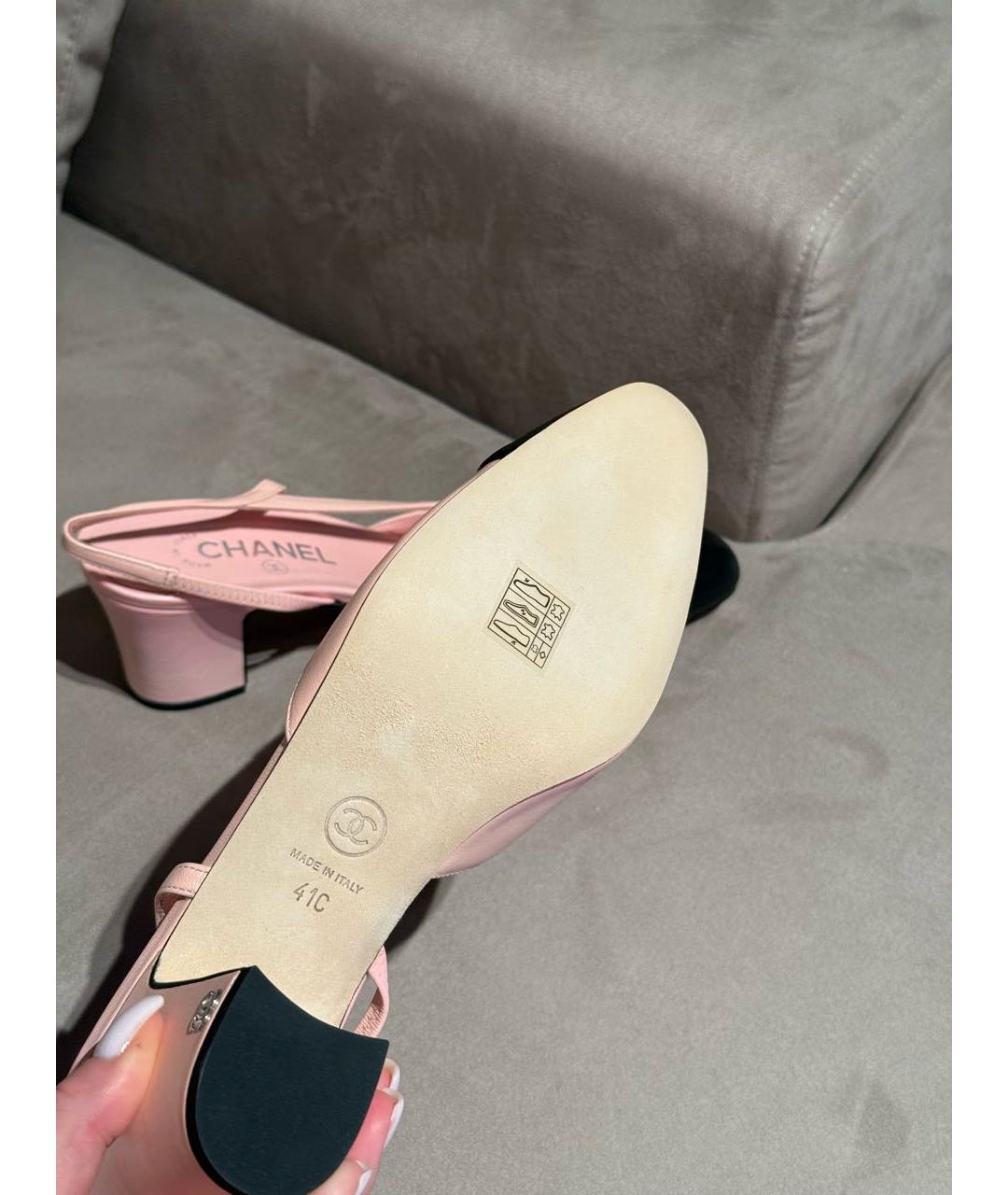 CHANEL Розовые кожаные лодочки на низком каблуке, фото 6