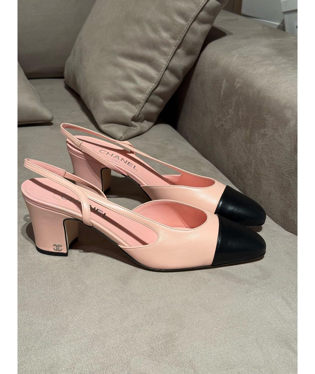 CHANEL Розовые кожаные лодочки на низком каблуке, фото 5