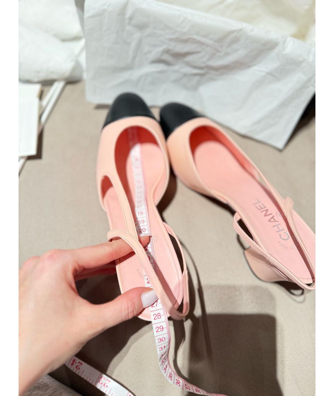 CHANEL Розовые кожаные лодочки на низком каблуке, фото 4