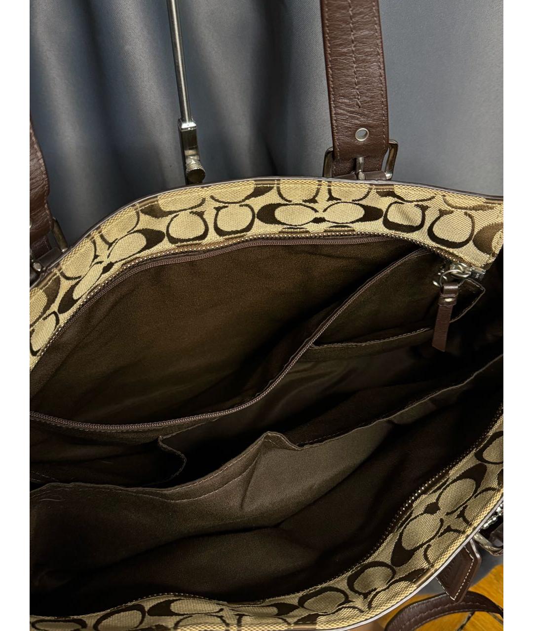 COACH Бежевая жаккардовая сумка тоут, фото 4