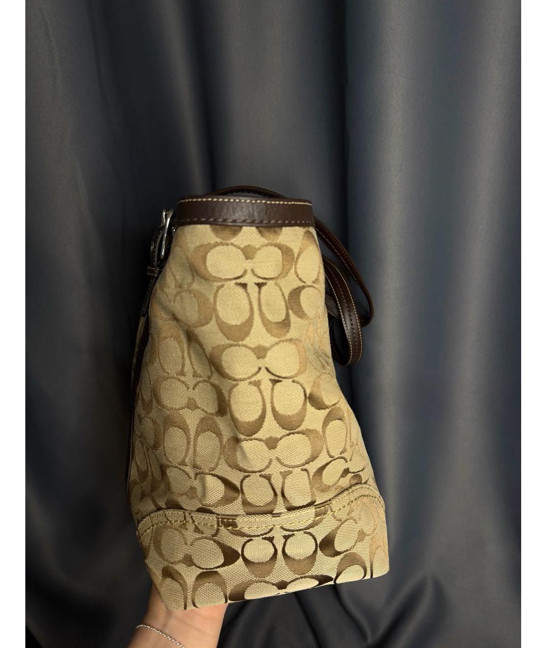 COACH Бежевая жаккардовая сумка тоут, фото 7