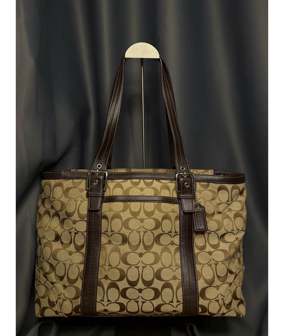 COACH Бежевая жаккардовая сумка тоут, фото 9