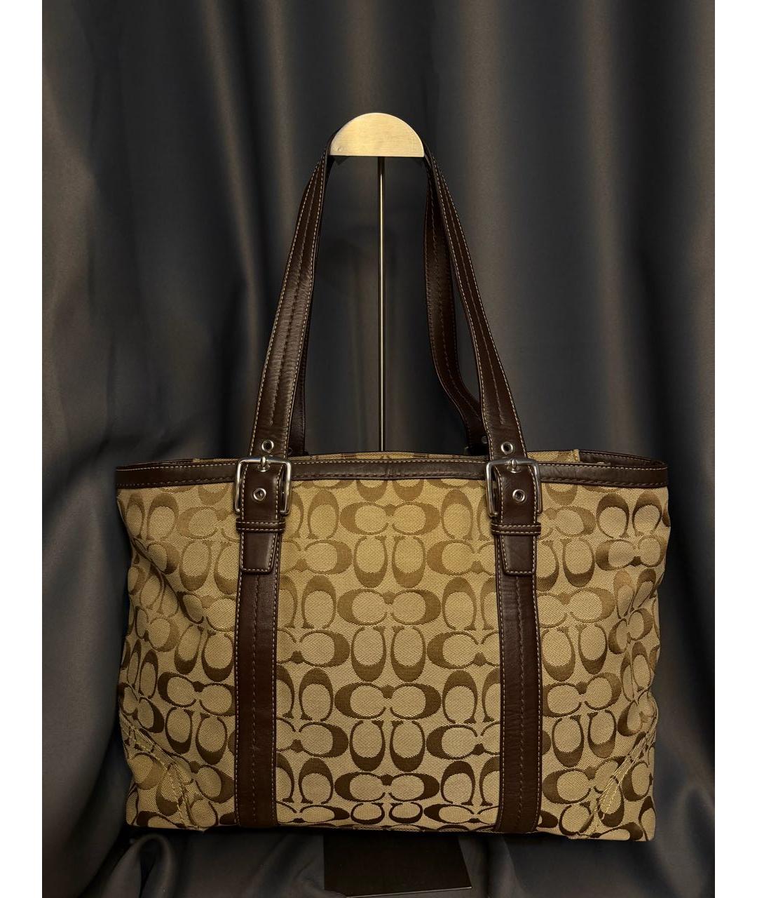 COACH Бежевая жаккардовая сумка тоут, фото 2