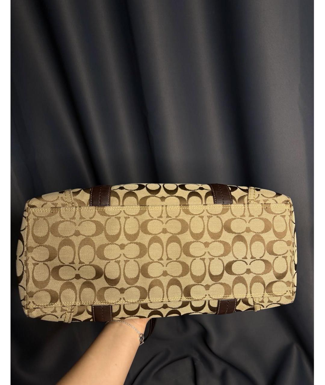 COACH Бежевая жаккардовая сумка тоут, фото 3