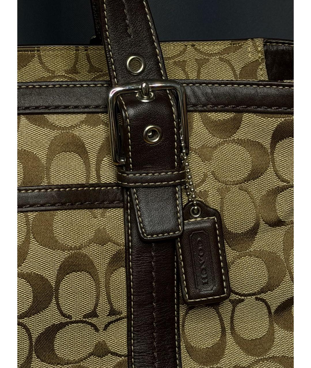 COACH Бежевая жаккардовая сумка тоут, фото 8