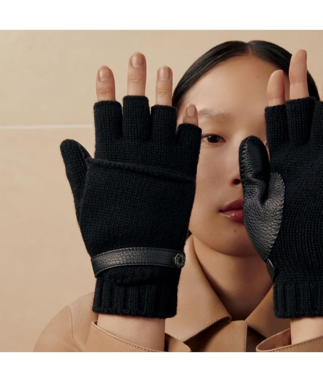 HERMES Черные кашемировые митенки, фото 2