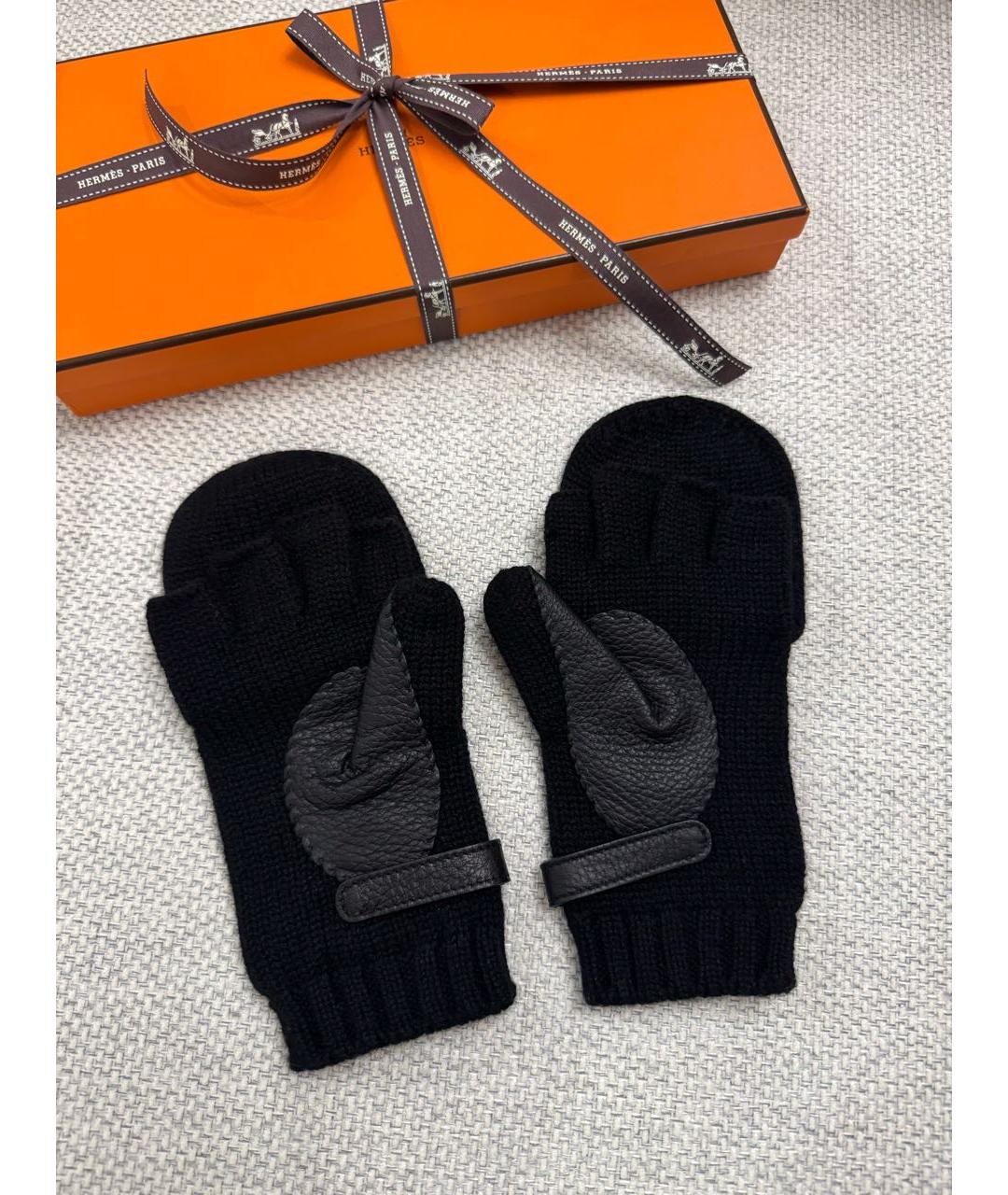 HERMES Черные кашемировые митенки, фото 3