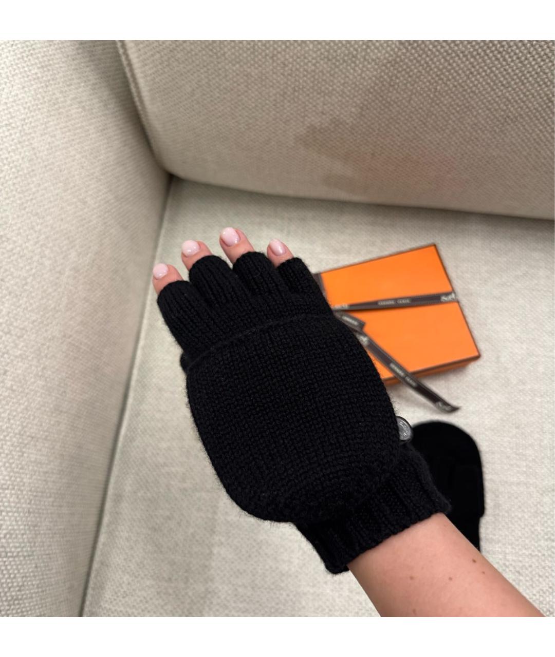 HERMES Черные кашемировые митенки, фото 4