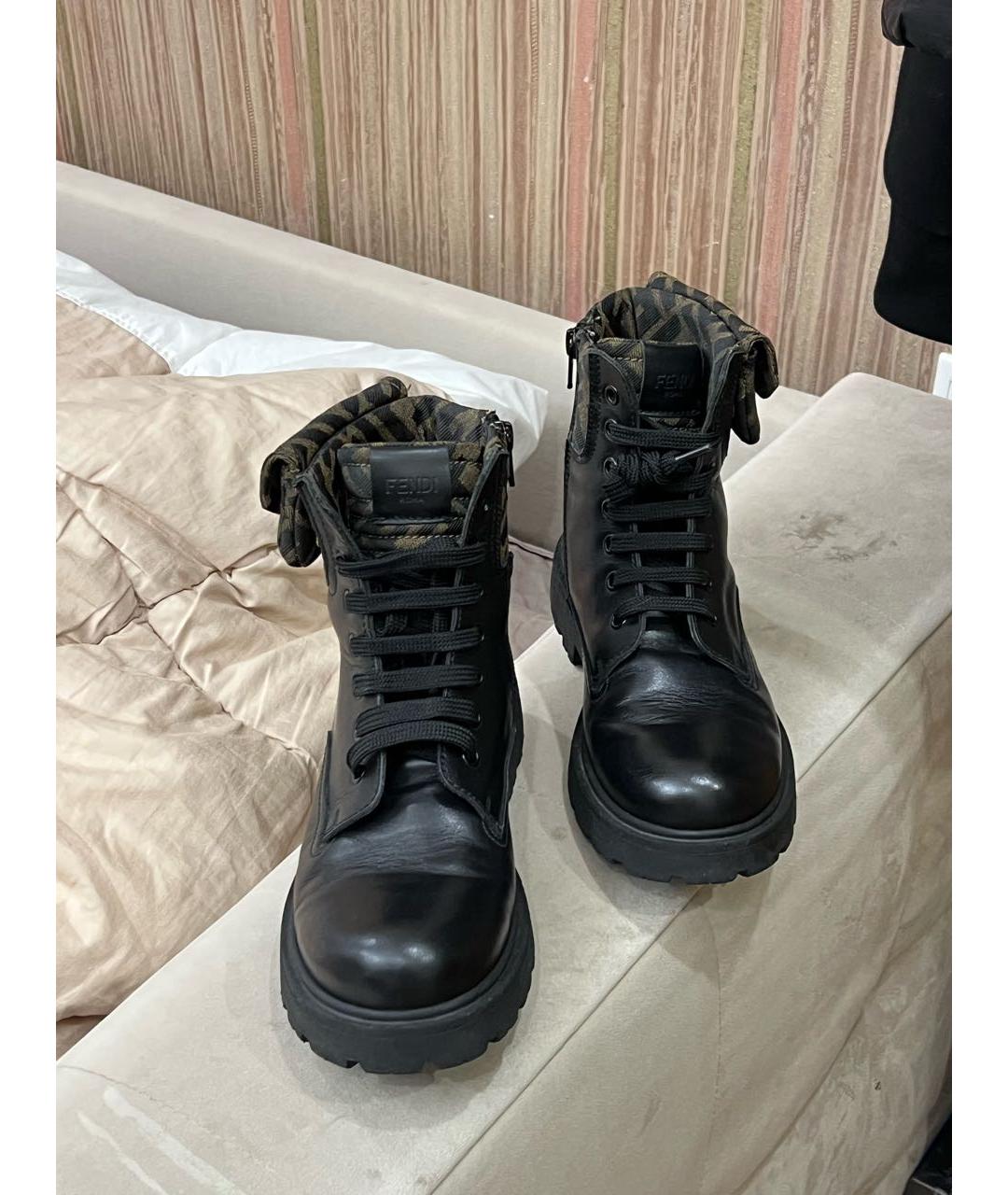 FENDI Черные кожаные ботинки, фото 2