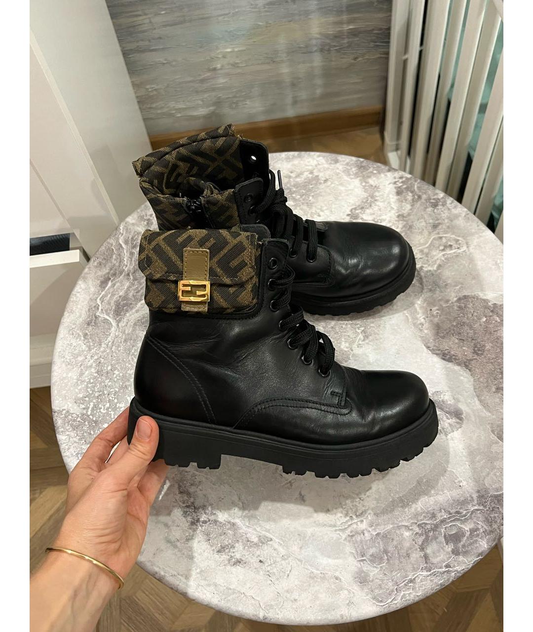 FENDI Черные кожаные ботинки, фото 5